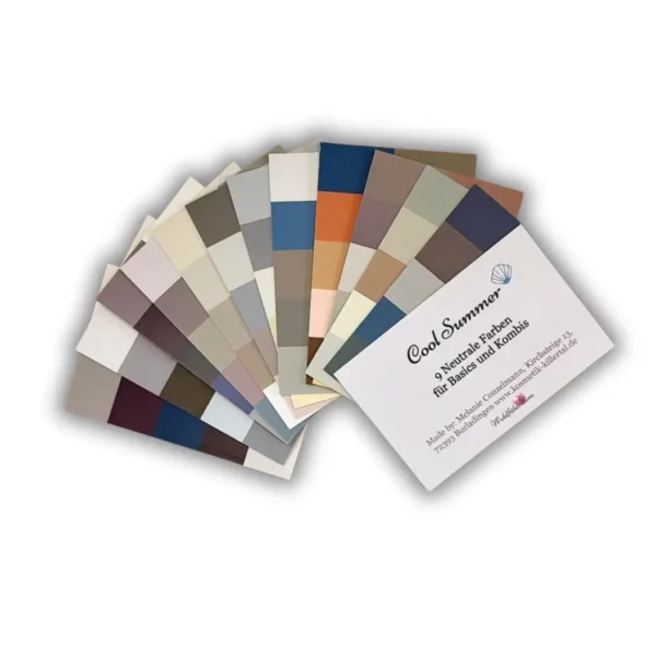 Farbpass für neutrale Farben für jeden Farbtyp aus dem 12 Jahreszeitensystem in Visitenkarten-Format